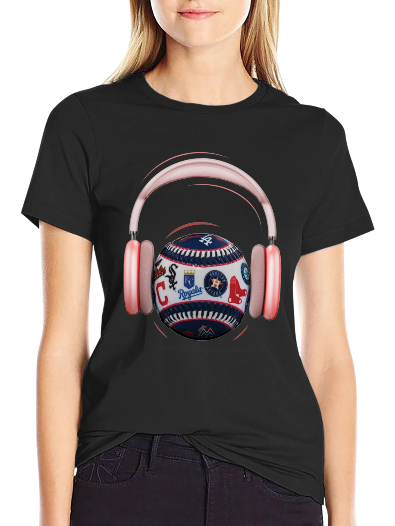 Baseball Teams Logo T-Shirt with Headphones