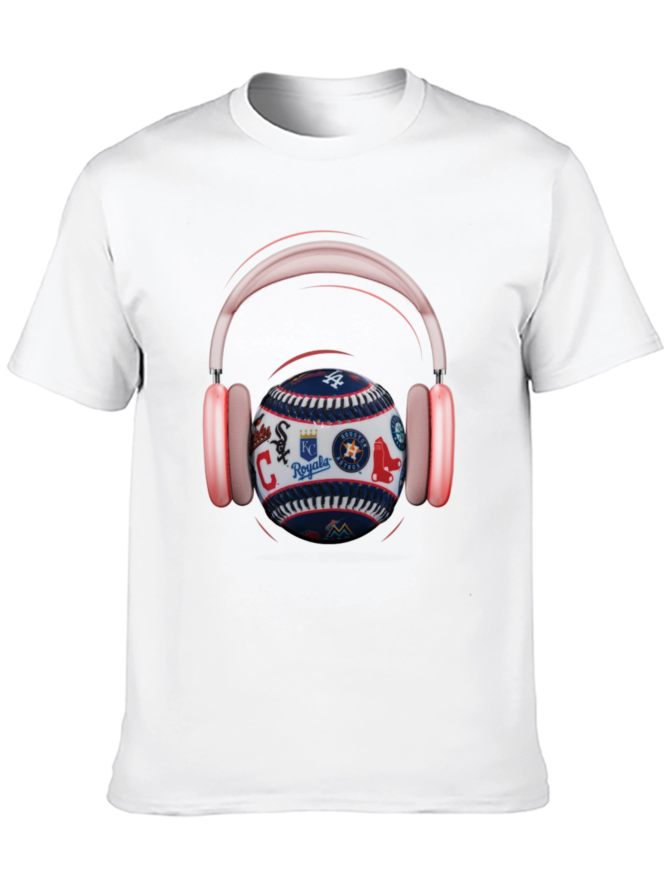 Baseball Teams Logo T-Shirt with Headphones