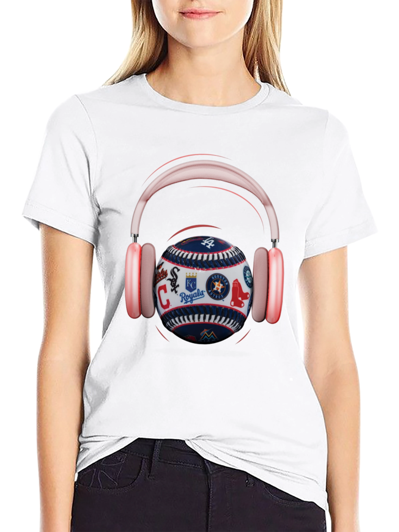 Baseball Teams Logo T-Shirt with Headphones