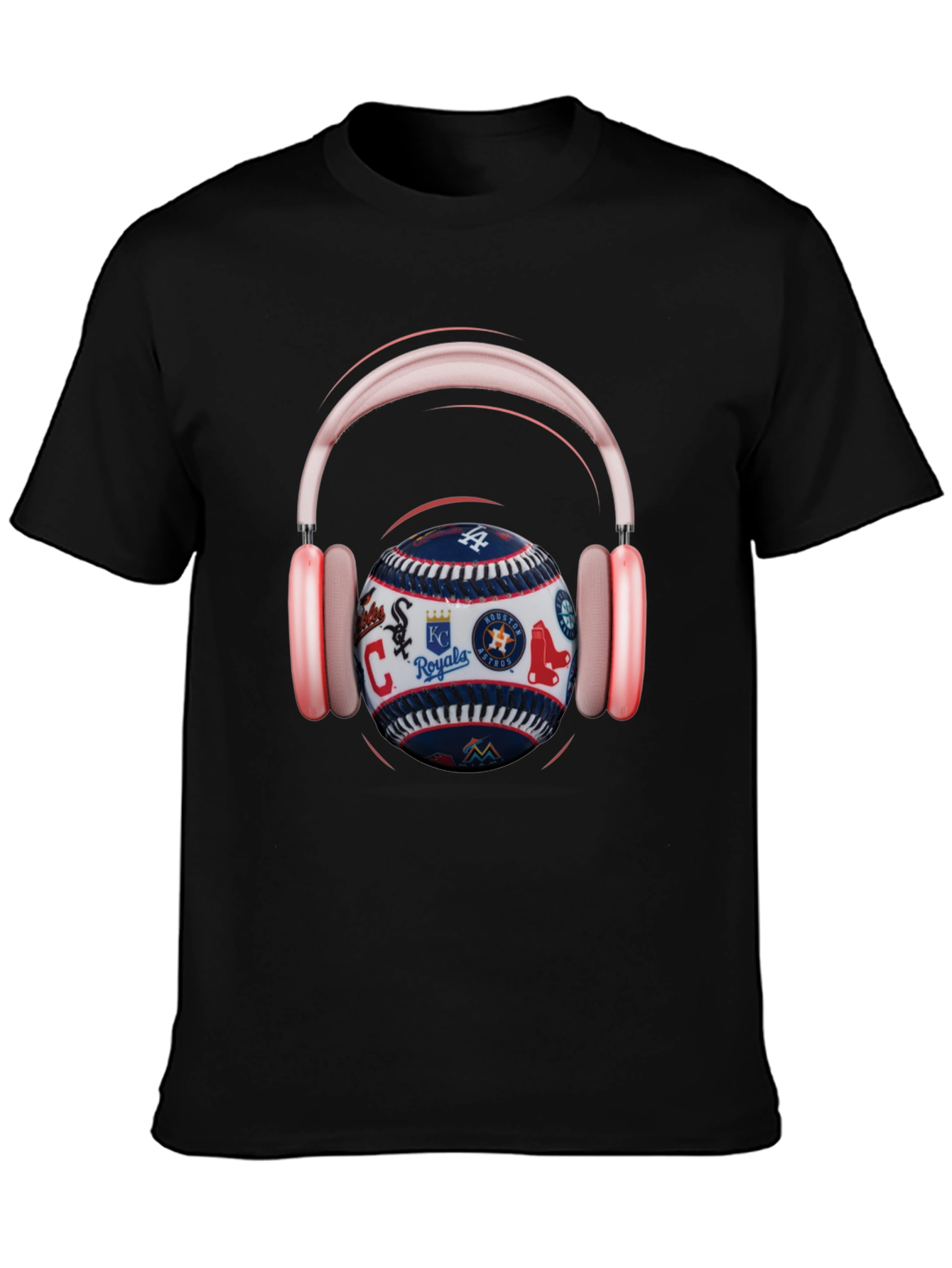 Baseball Teams Logo T-Shirt with Headphones
