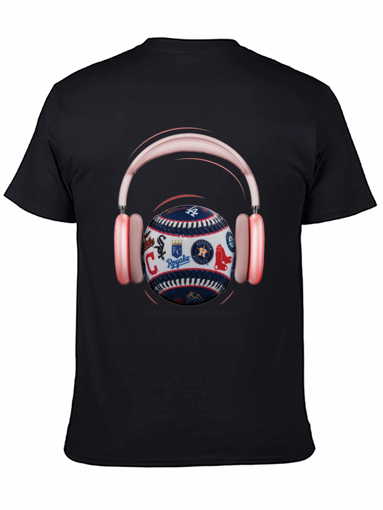 Baseball Teams Logo T-Shirt with Headphones