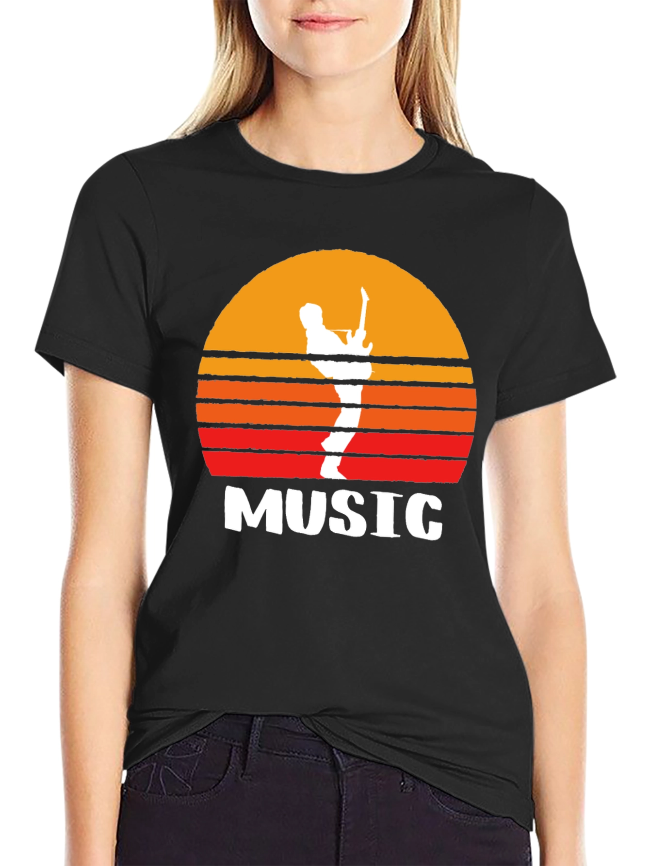 Sunset Guitarist Graphic Tee - Music Lovers T-Shirt