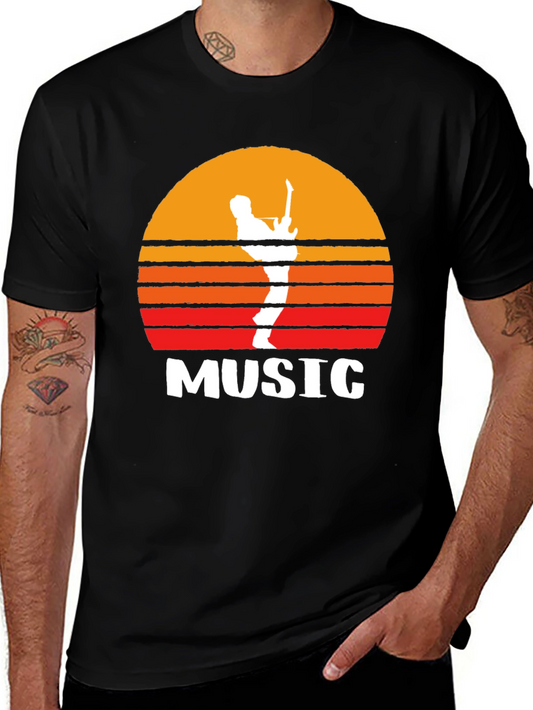 Sunset Guitarist Graphic Tee - Music Lovers T-Shirt