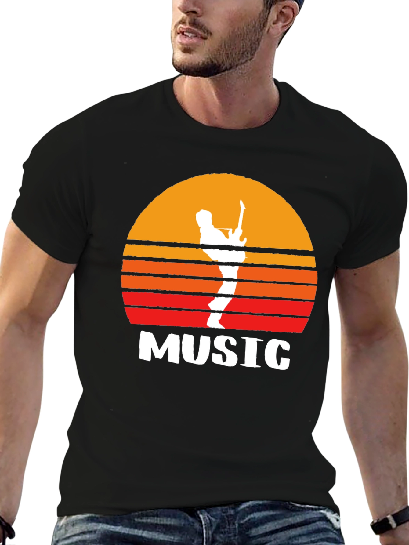 Sunset Guitarist Graphic Tee - Music Lovers T-Shirt