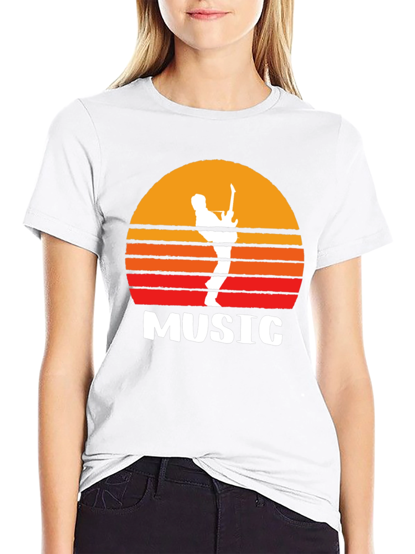 Sunset Guitarist Graphic Tee - Music Lovers T-Shirt