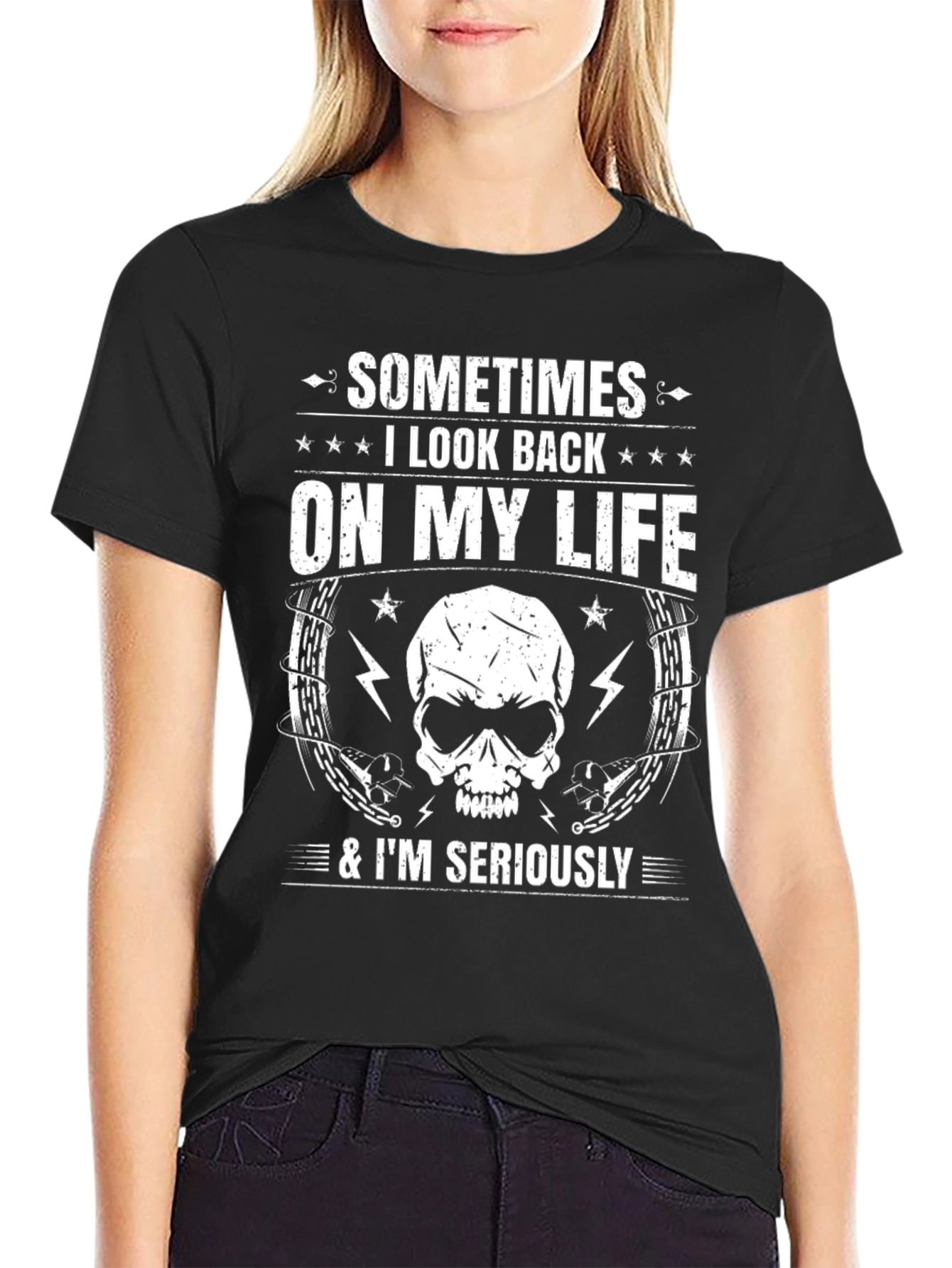 Skull Graphic T-Shirt - Sometimes I Look Back...