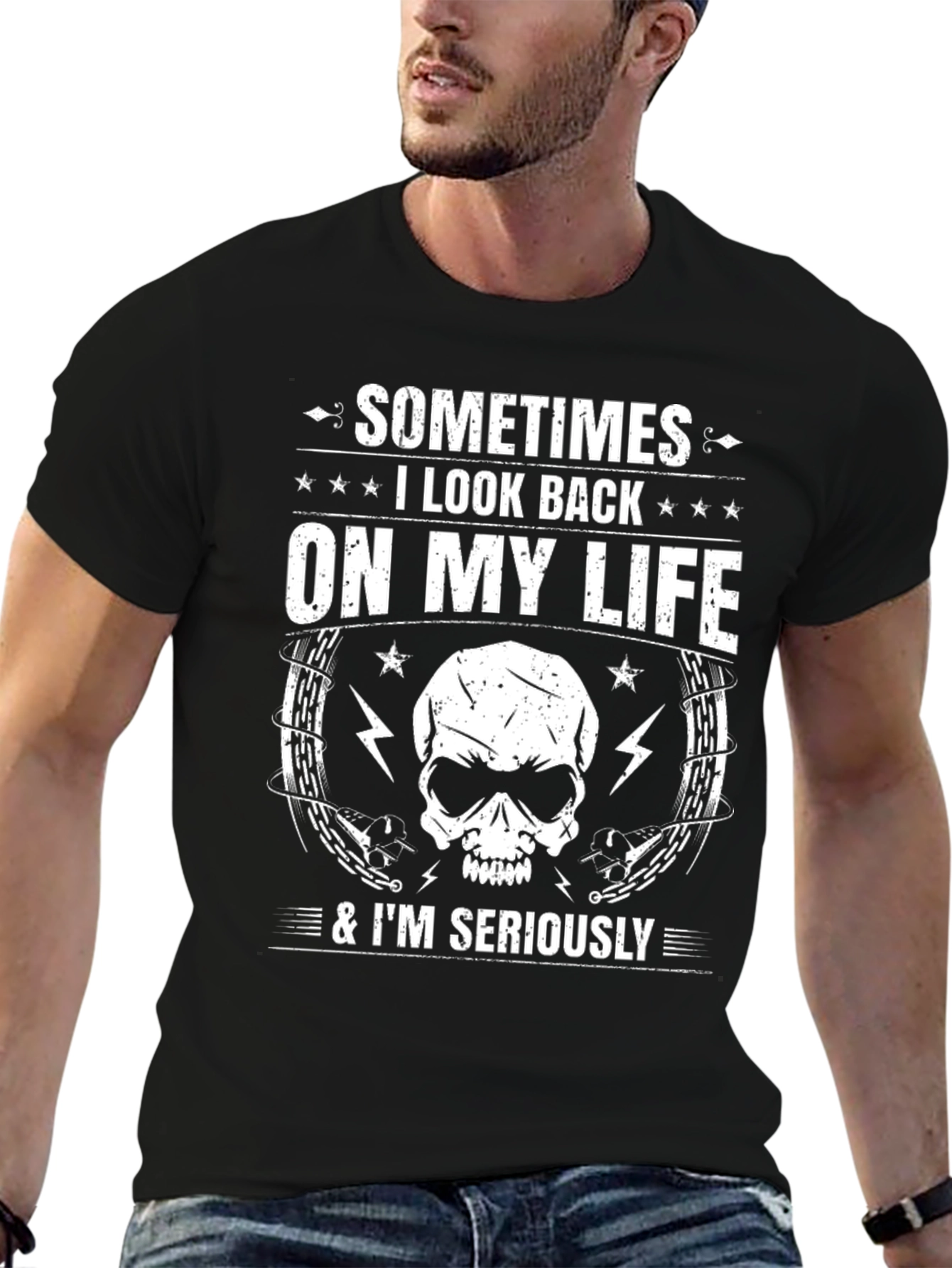 Skull Graphic T-Shirt - Sometimes I Look Back...