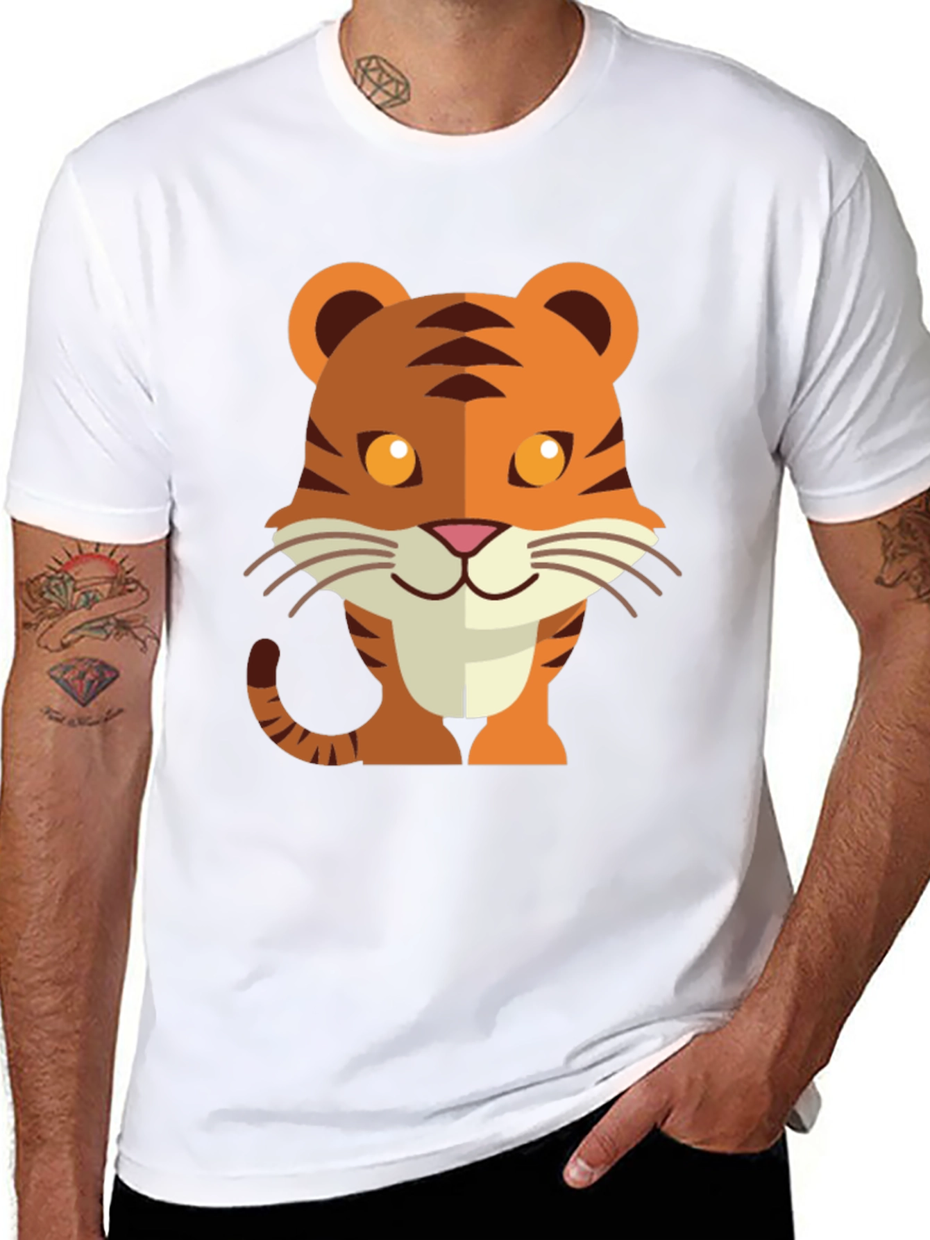 Cute Cartoon Tiger Graphic Tee - Unisex Black T-Shirt