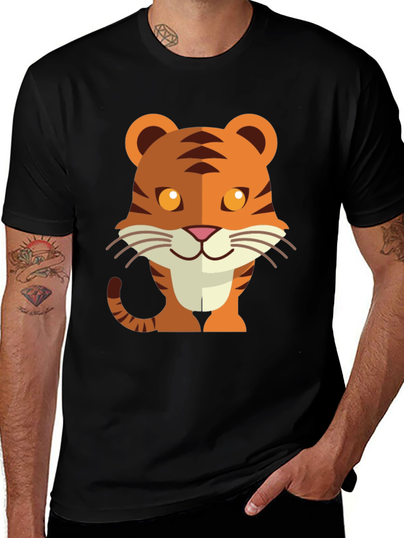 Cute Cartoon Tiger Graphic Tee - Unisex Black T-Shirt
