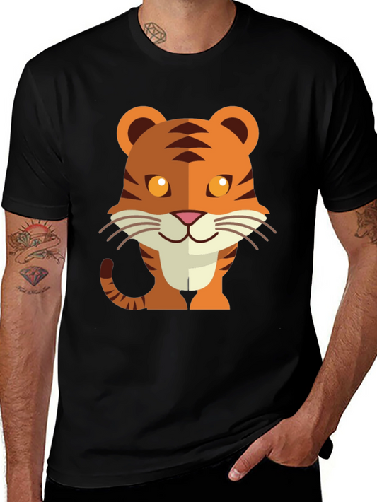 Cute Cartoon Tiger Graphic Tee - Unisex Black T-Shirt