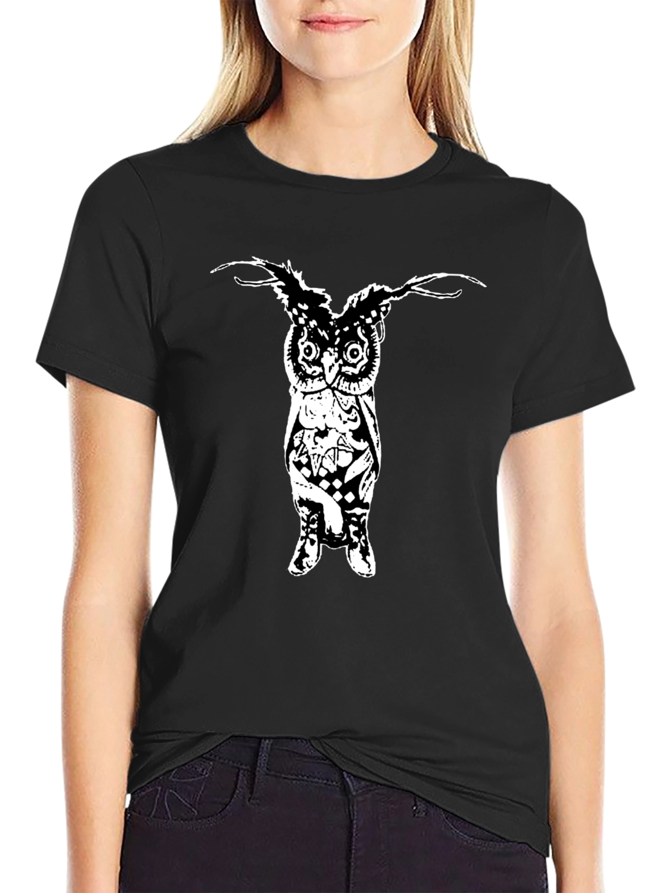 Mens Black Graphic T-Shirt - Owl Design