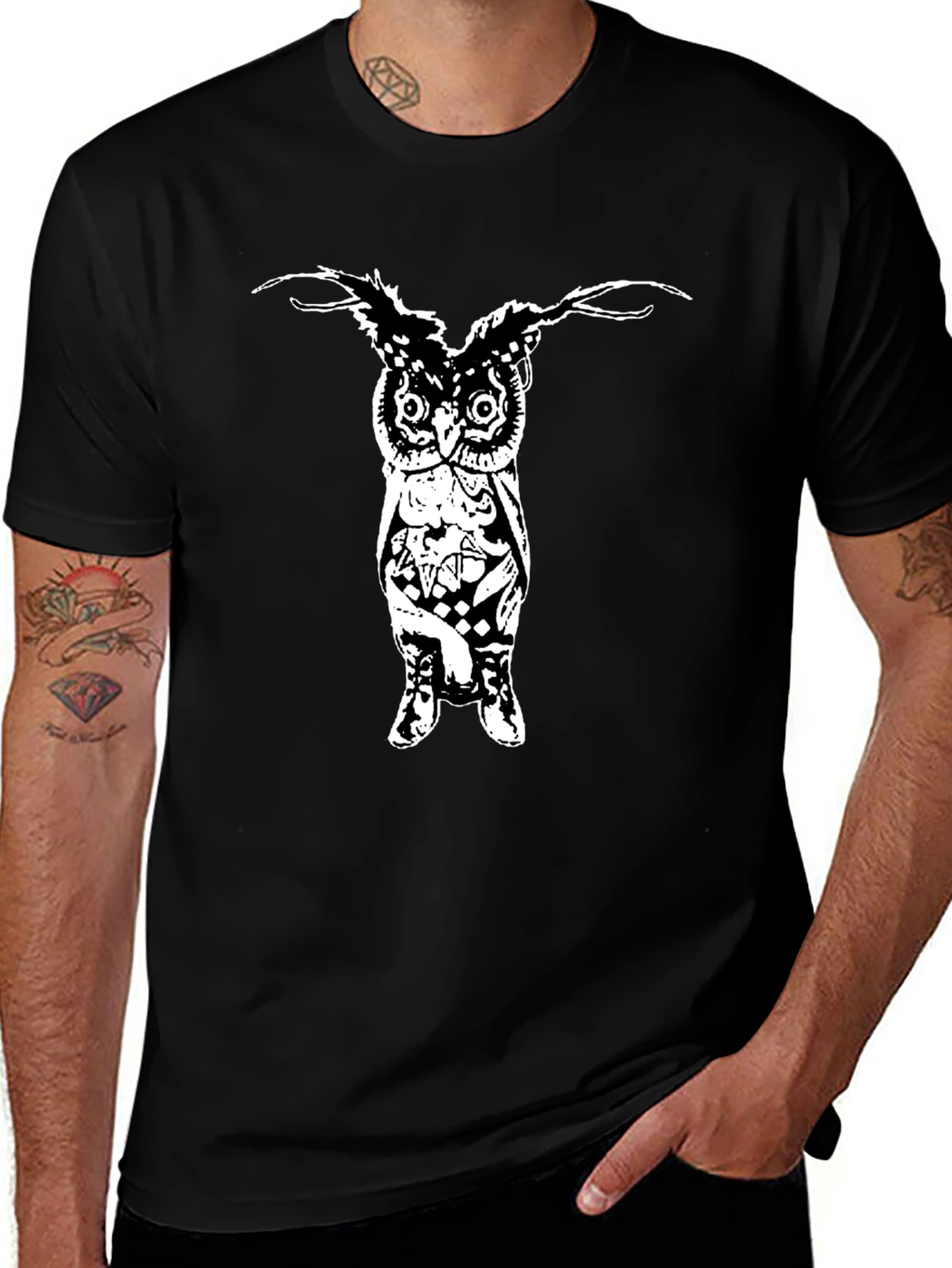 Mens Black Graphic T-Shirt - Owl Design