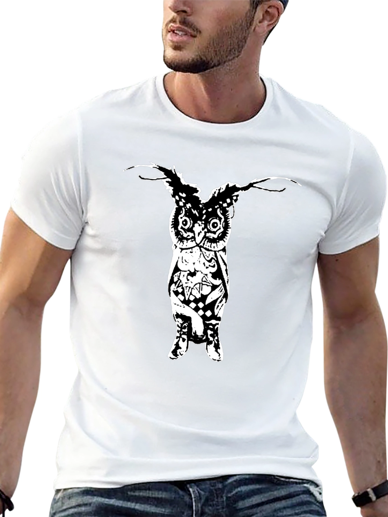 Mens Black Graphic T-Shirt - Owl Design