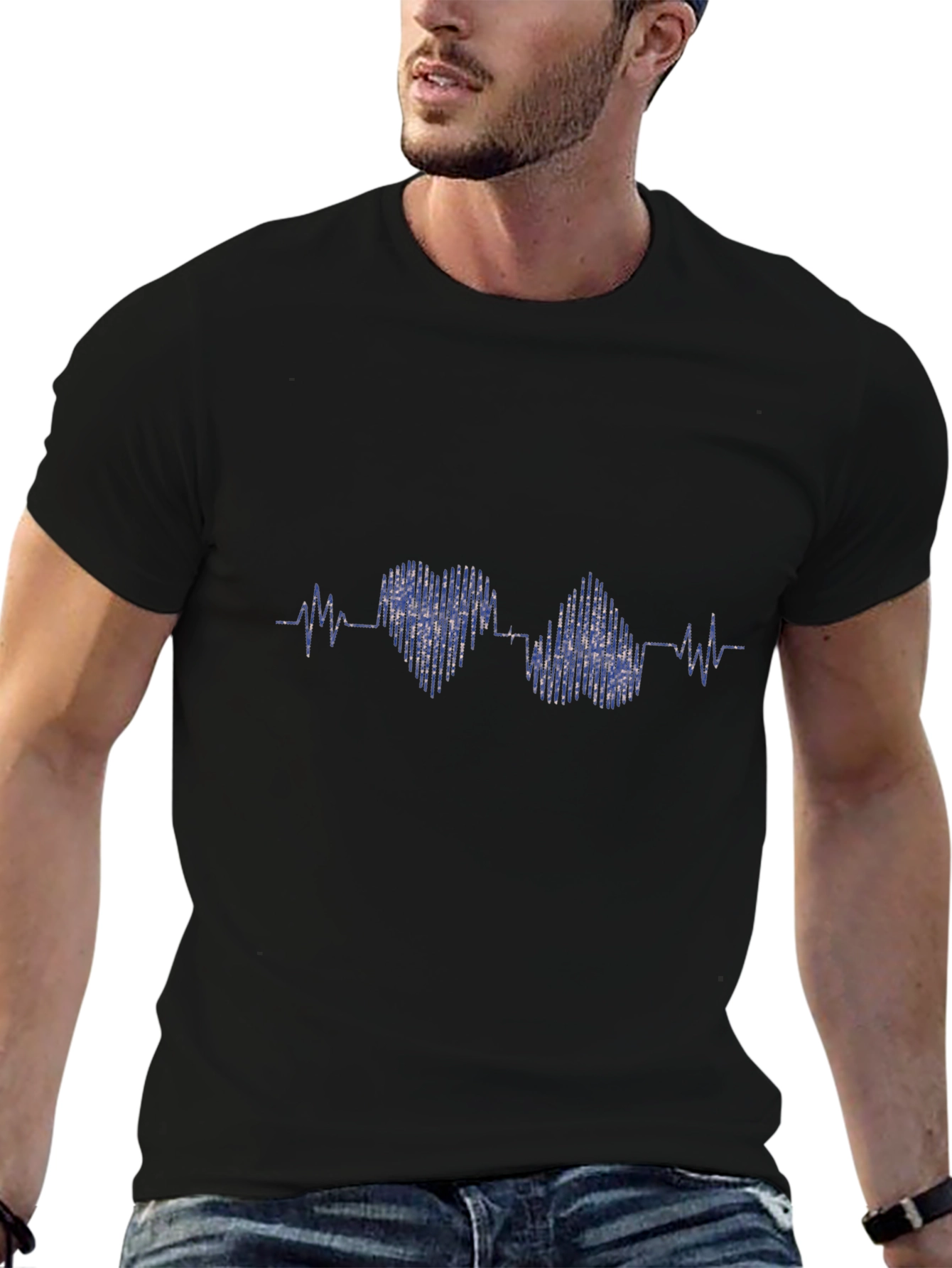 Heartbeat Heart Love T-Shirt - Black