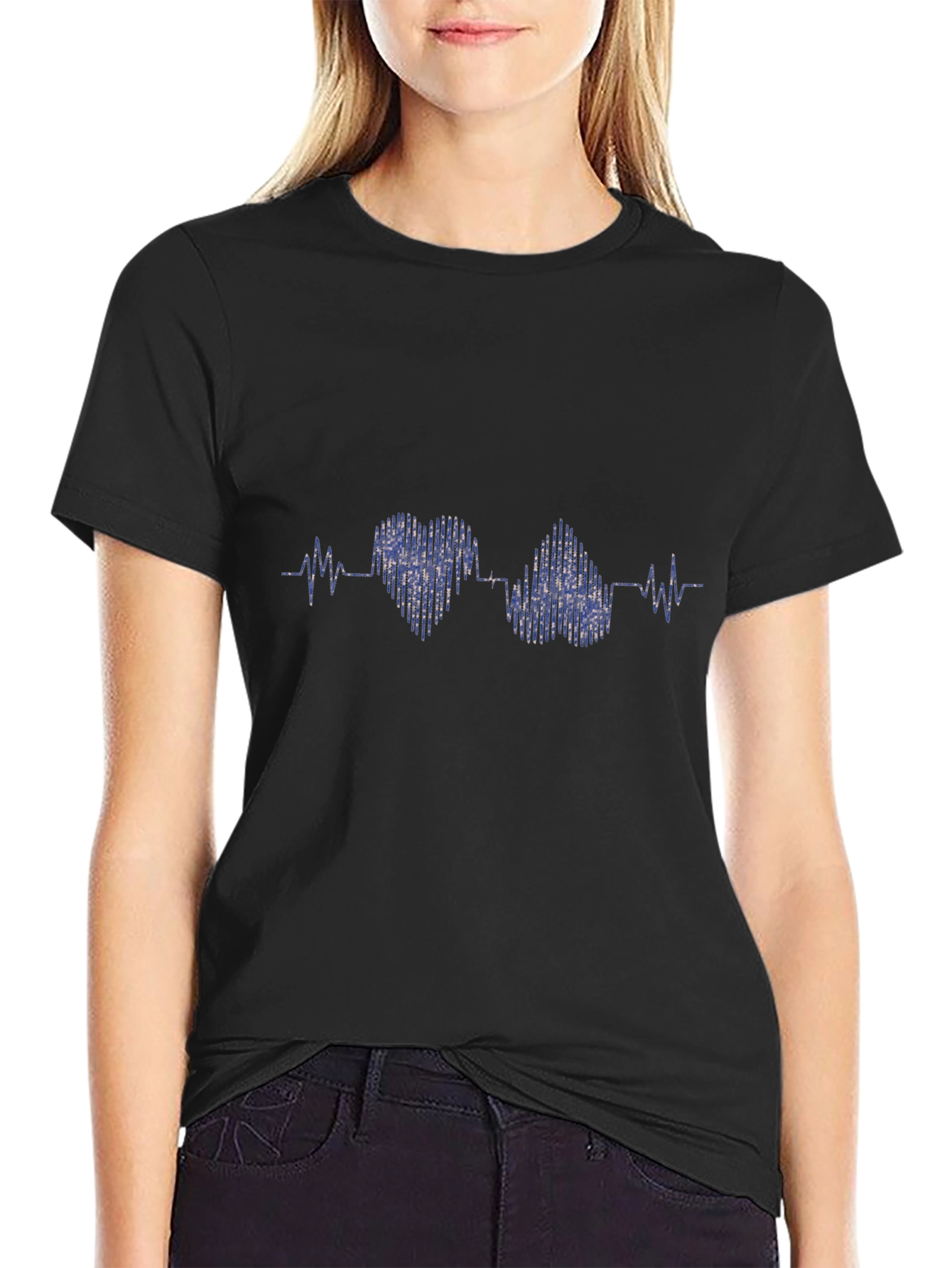 Heartbeat Heart Love T-Shirt - Black