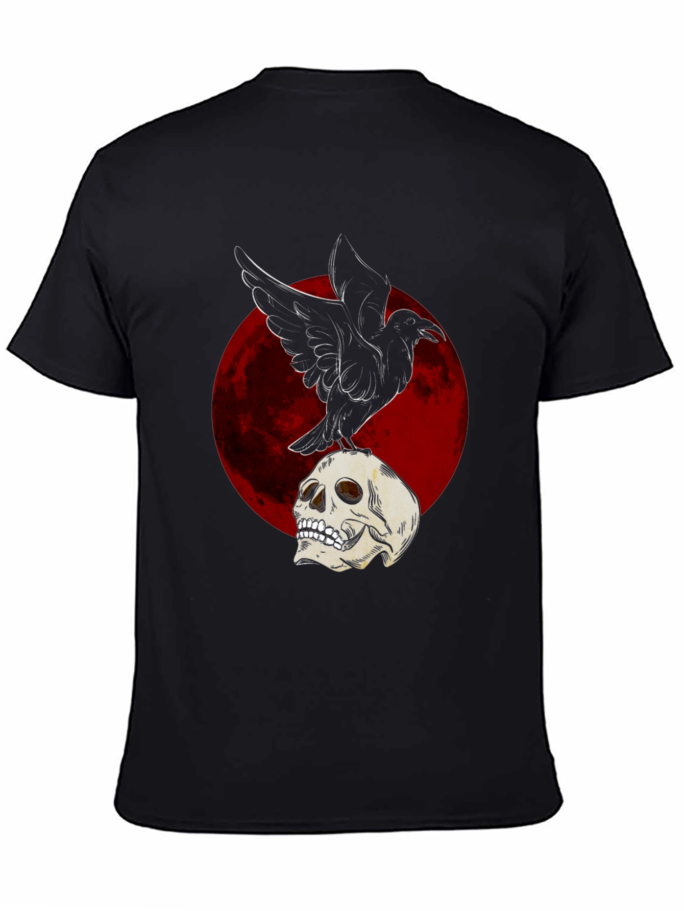 Raven on Skull T-Shirt - Dark Gothic Design