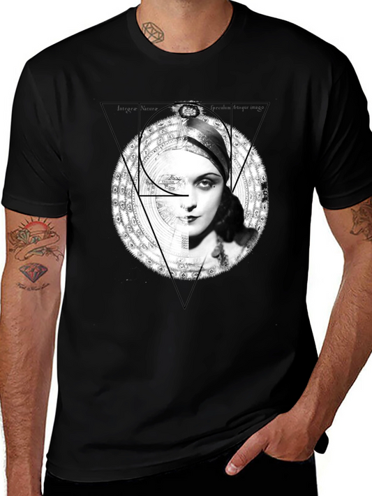 Vintage Portrait Graphic Tee - Black Cotton T-Shirt
