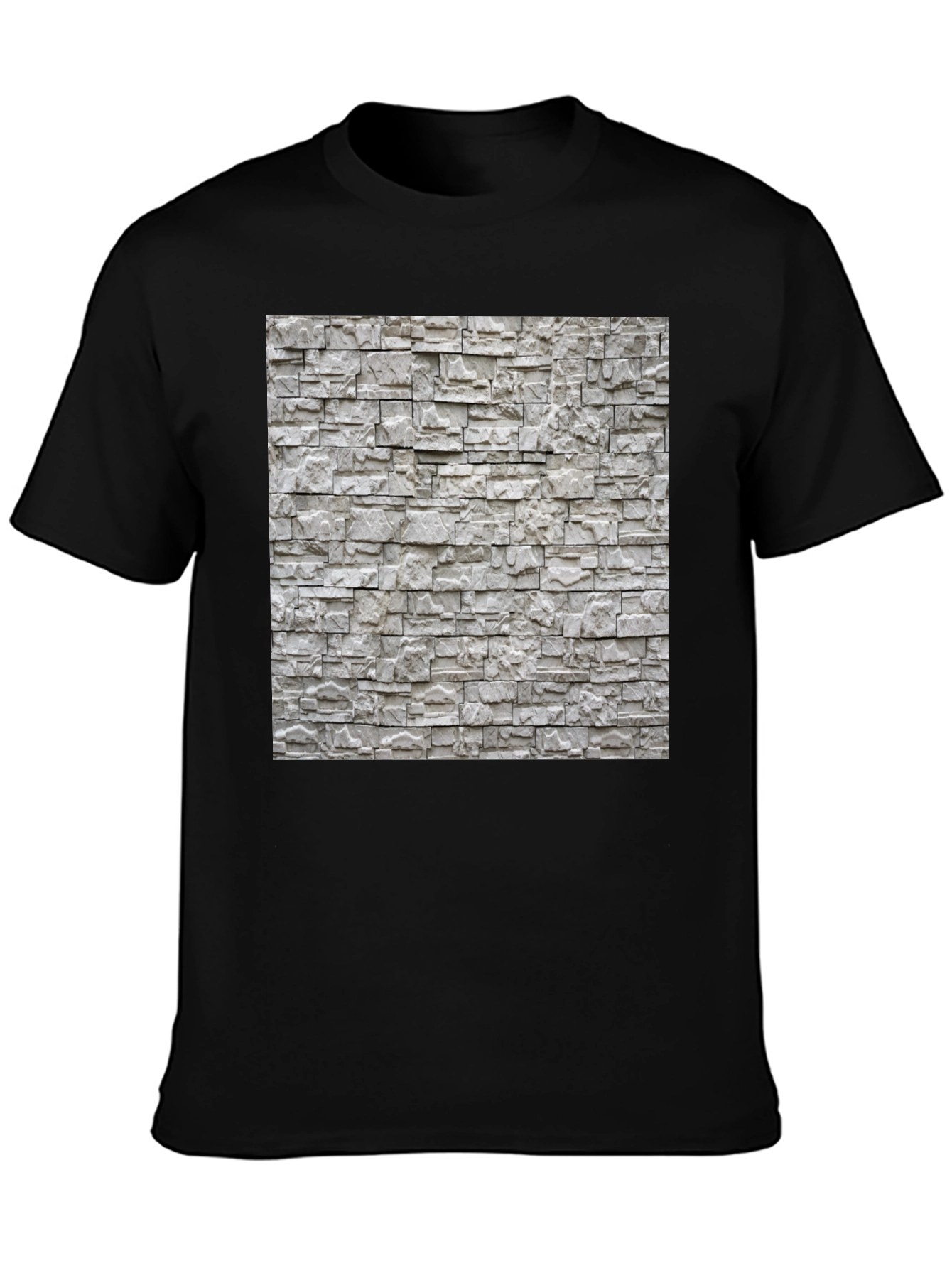 Stylish Stone Wall Print Black T-Shirt