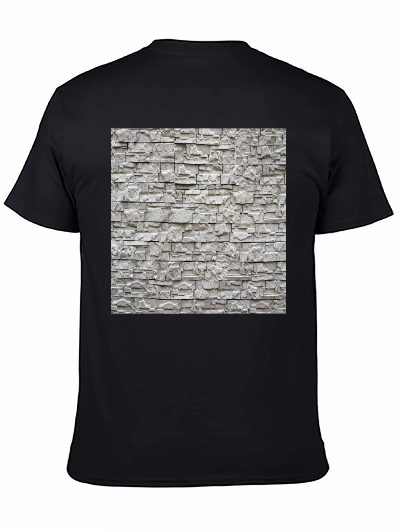 Stylish Stone Wall Print Black T-Shirt