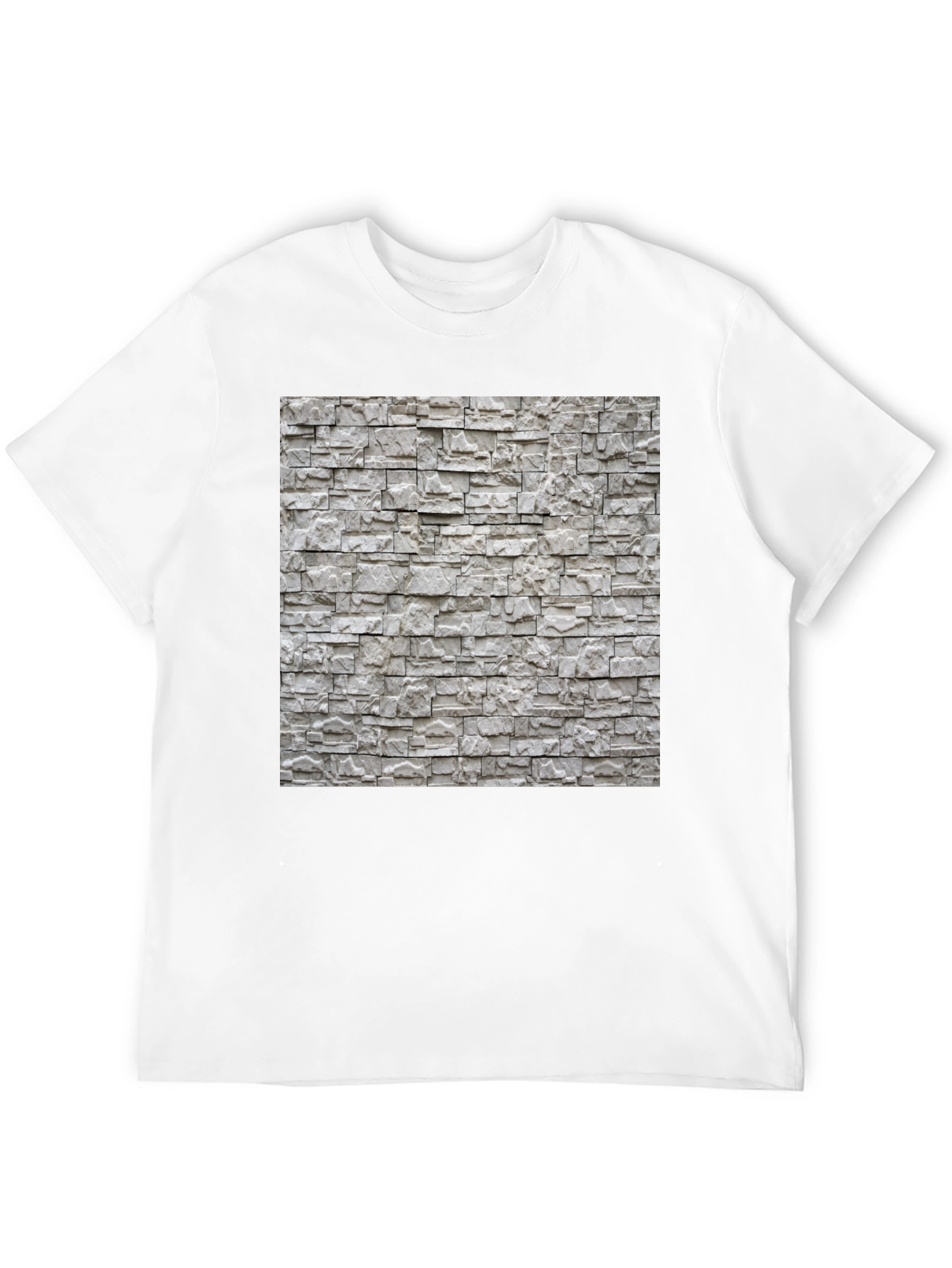 Stylish Stone Wall Print Black T-Shirt