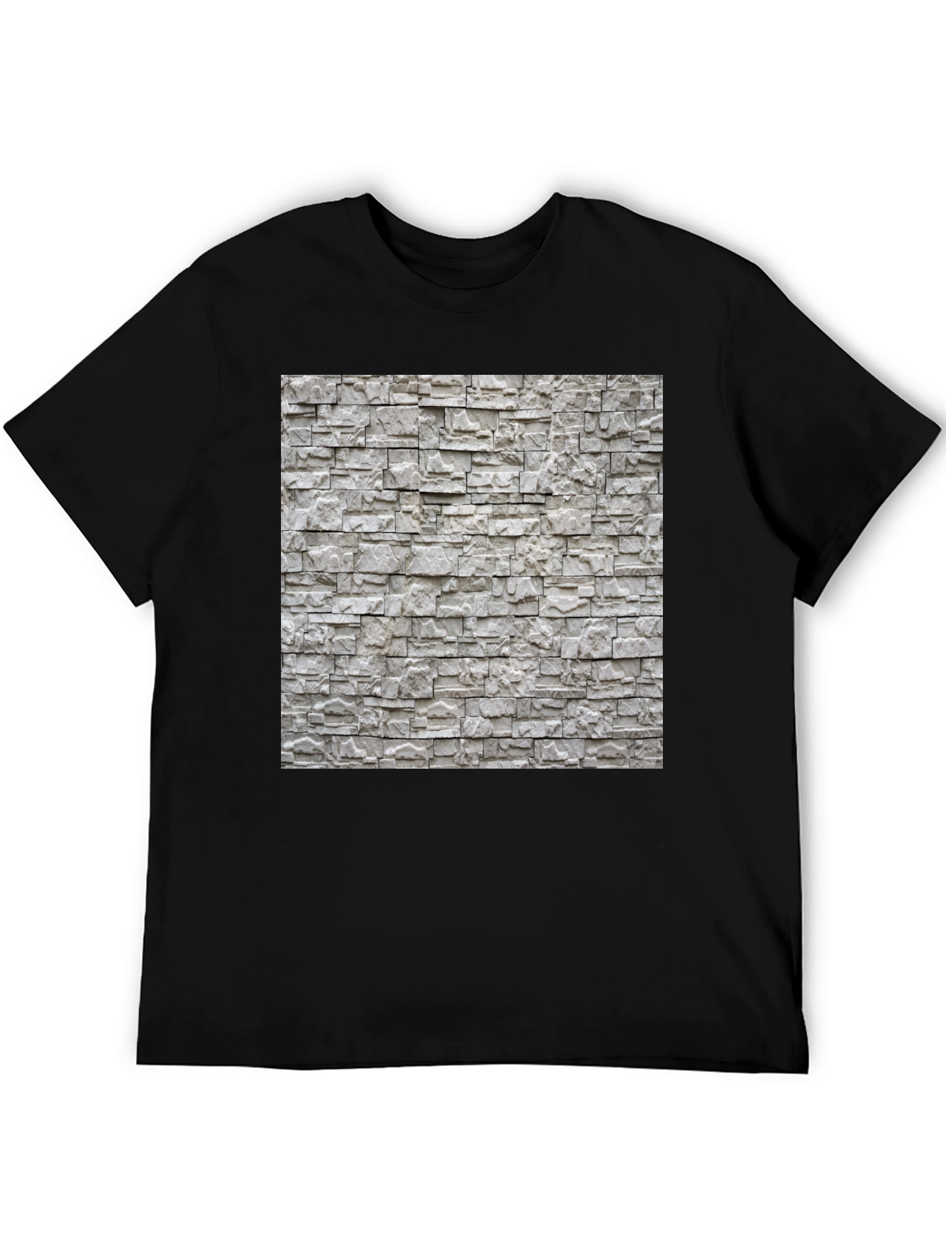 Stylish Stone Wall Print Black T-Shirt