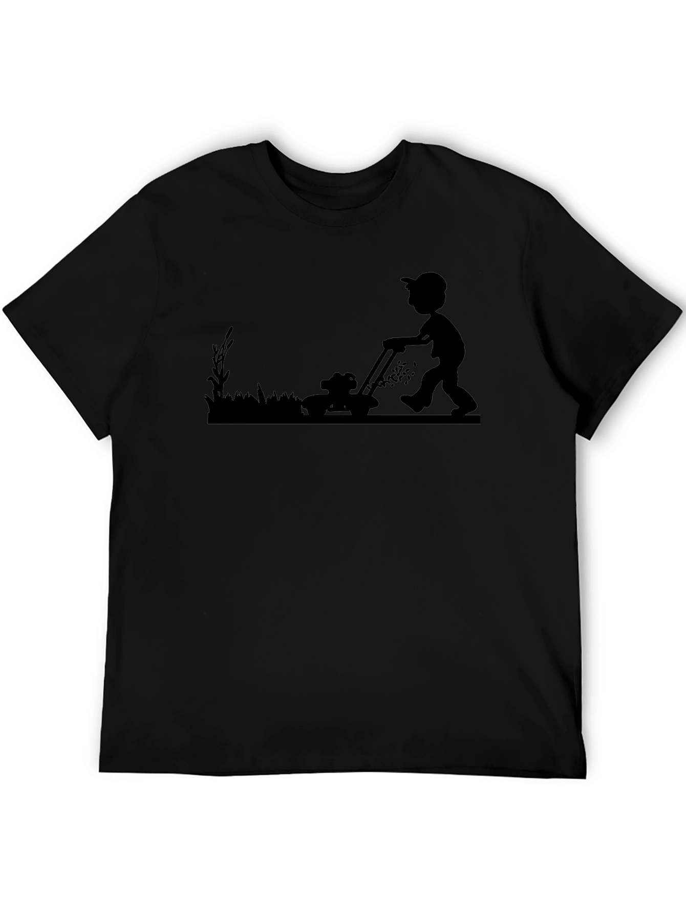 Mens Black T-Shirt with Lawn Mowing Graphic
