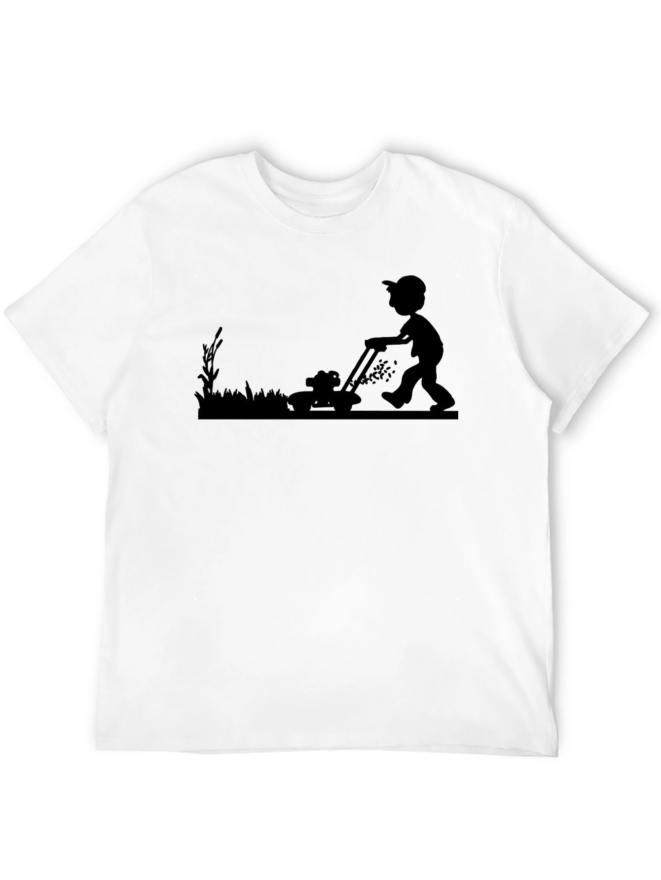 Mens Black T-Shirt with Lawn Mowing Graphic