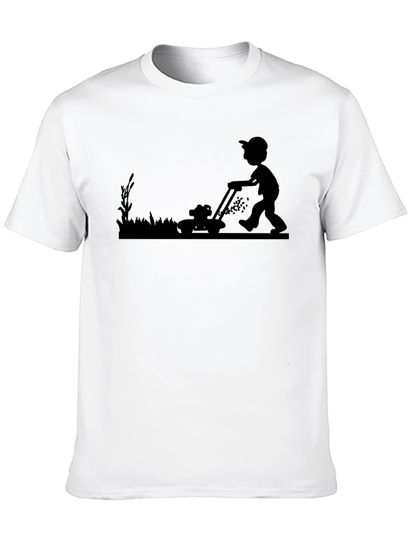 Mens Black T-Shirt with Lawn Mowing Graphic