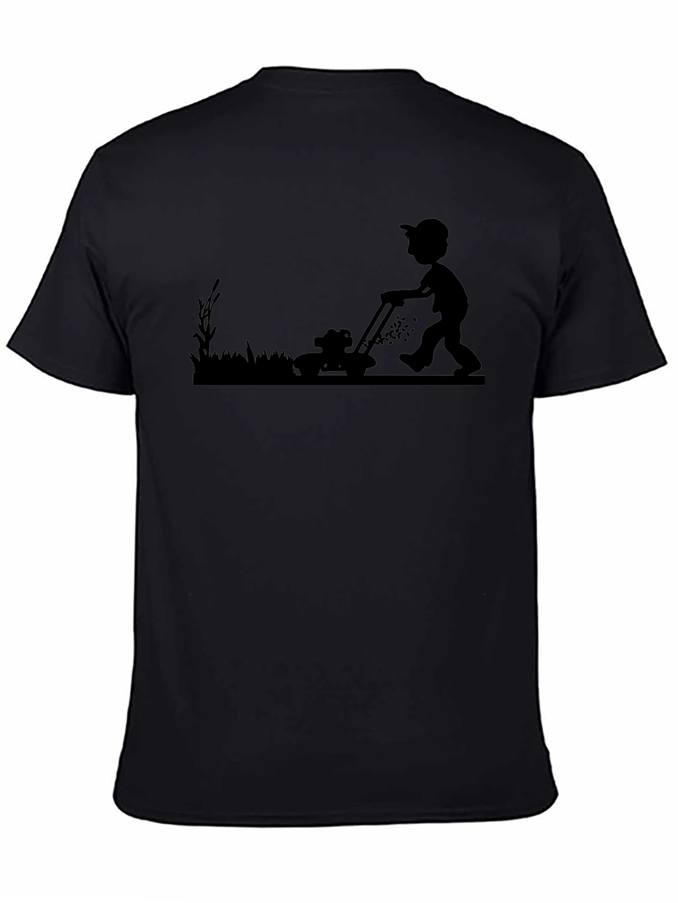 Mens Black T-Shirt with Lawn Mowing Graphic