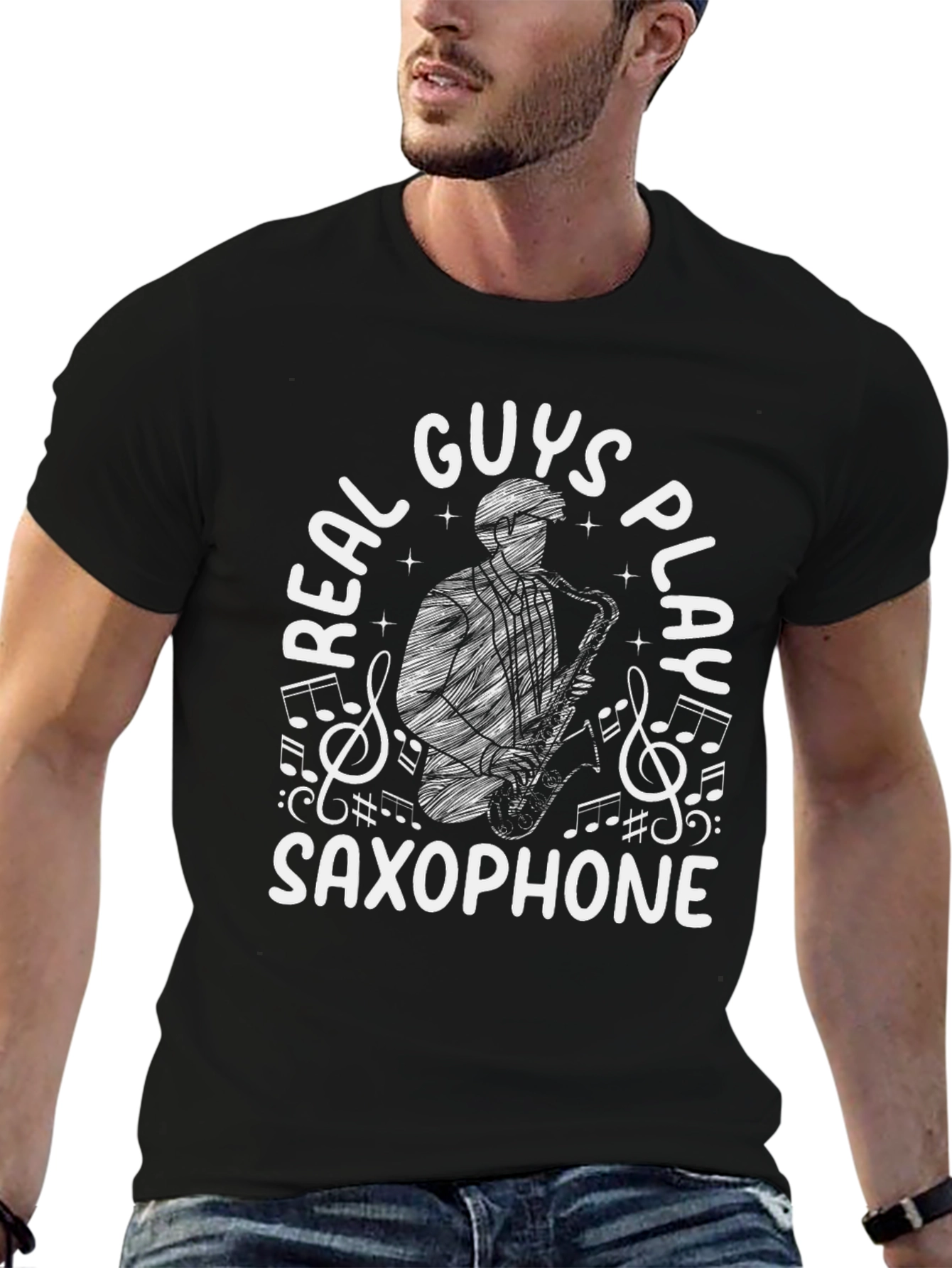 Real Guys Play Saxophone Graphic Tee