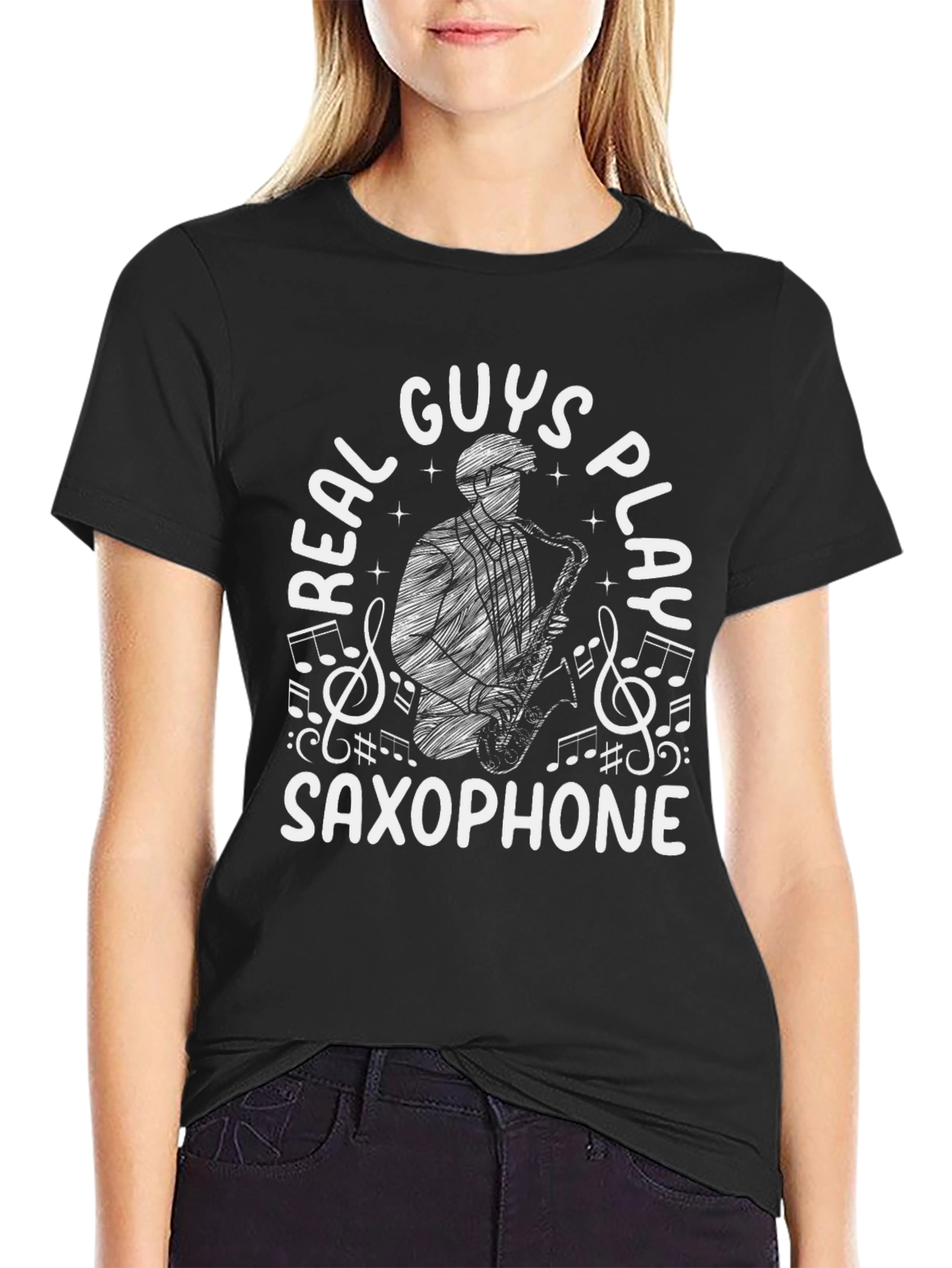 Real Guys Play Saxophone Graphic Tee