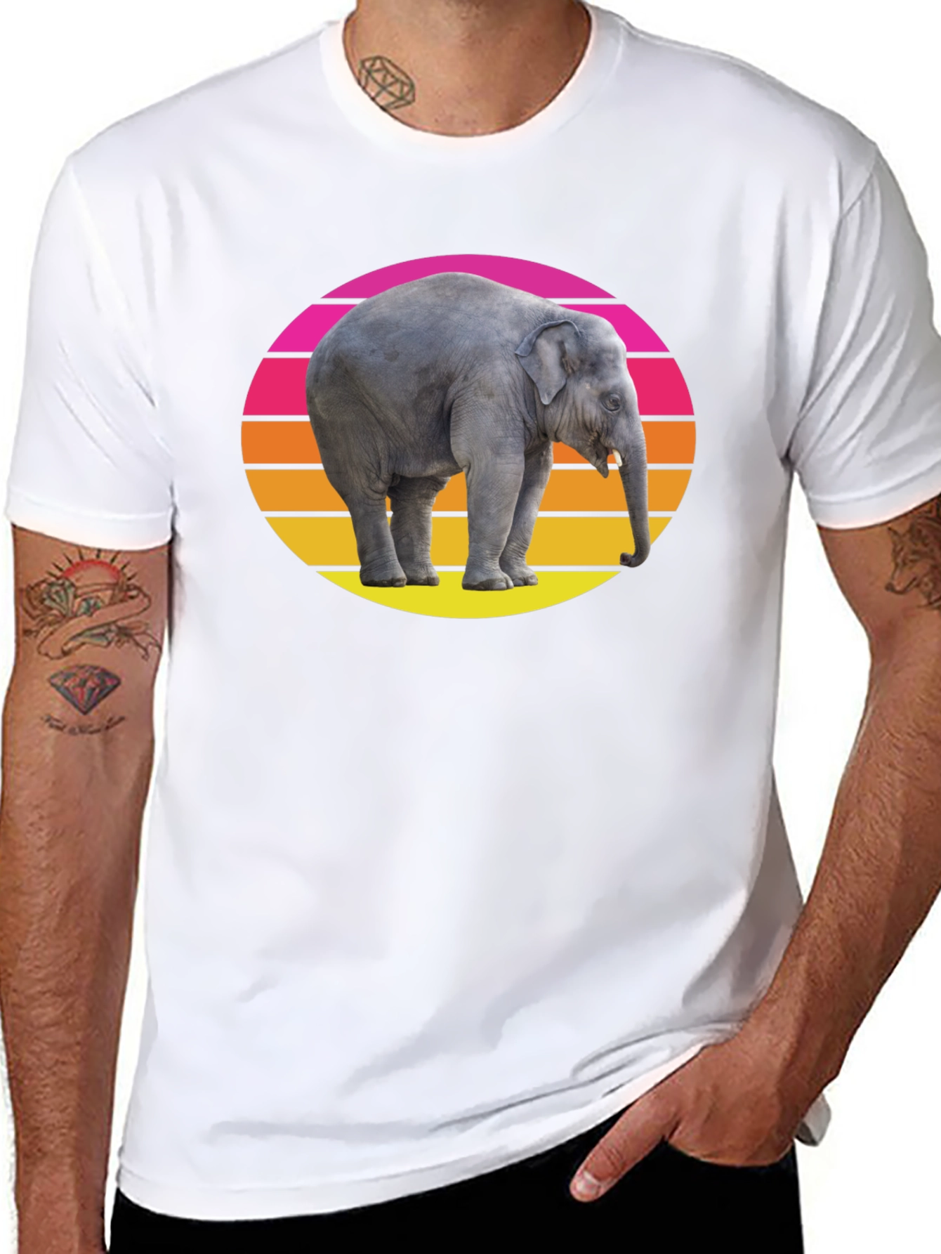 Retro Elephant T-Shirt - Sunset Graphic Tee