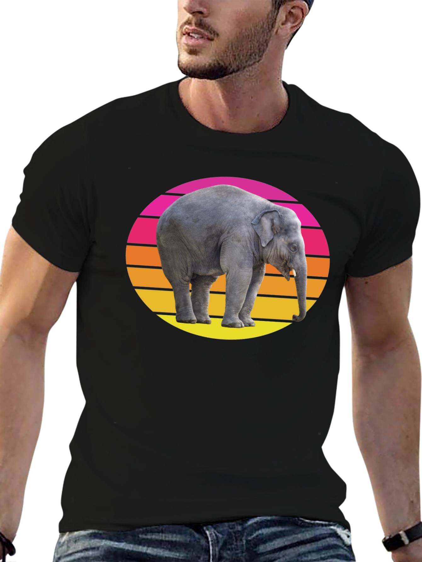 Retro Elephant T-Shirt - Sunset Graphic Tee