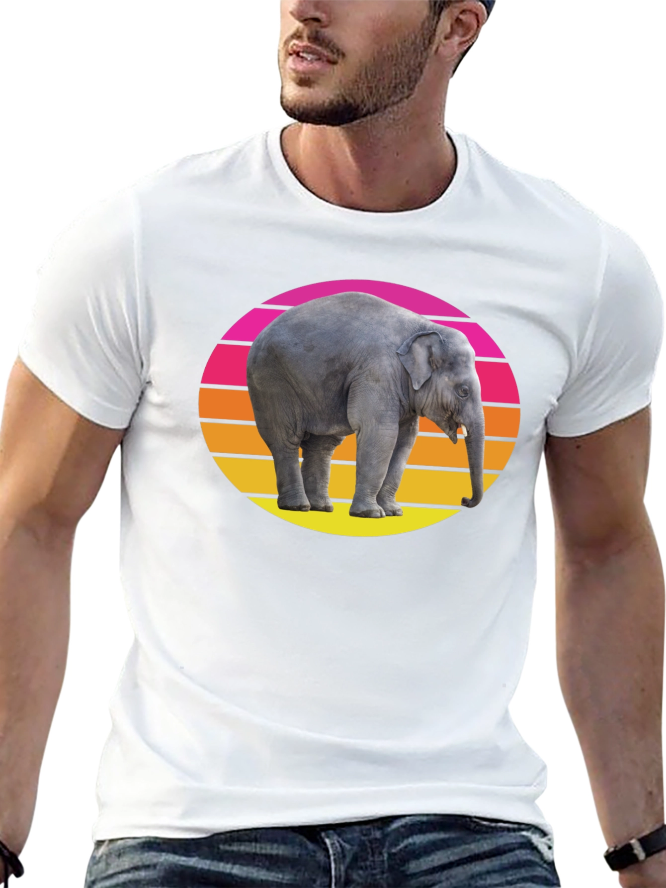 Retro Elephant T-Shirt - Sunset Graphic Tee