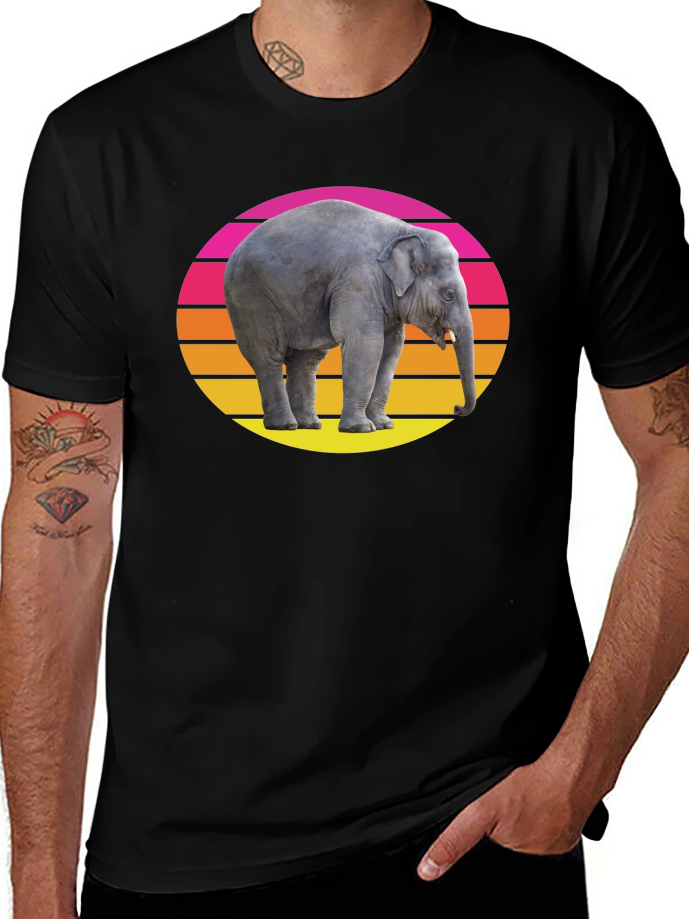 Retro Elephant T-Shirt - Sunset Graphic Tee
