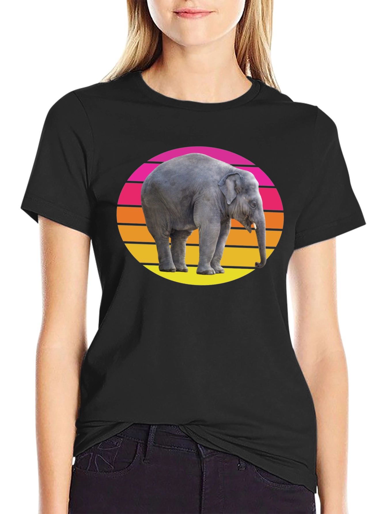 Retro Elephant T-Shirt - Sunset Graphic Tee