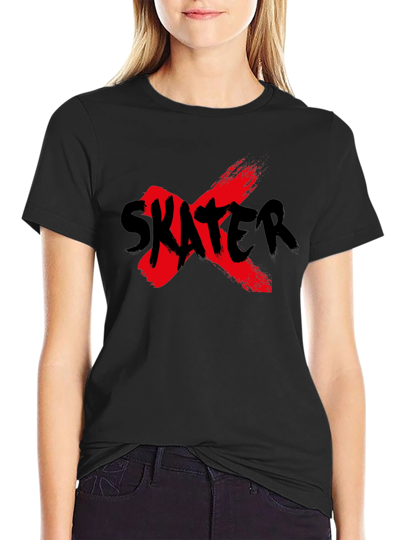 Skater Graphic Tee - Grunge Style Black T-Shirt