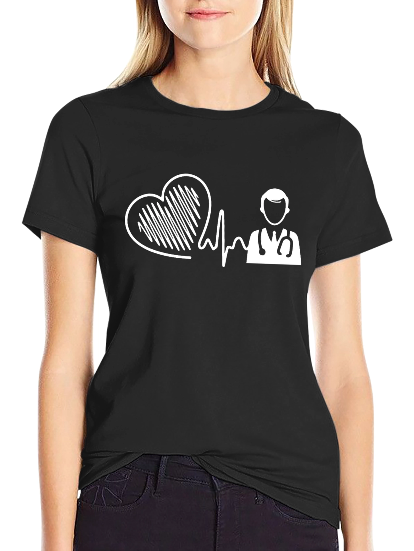 Heartbeat Doctor Graphic Tee - Black Cotton