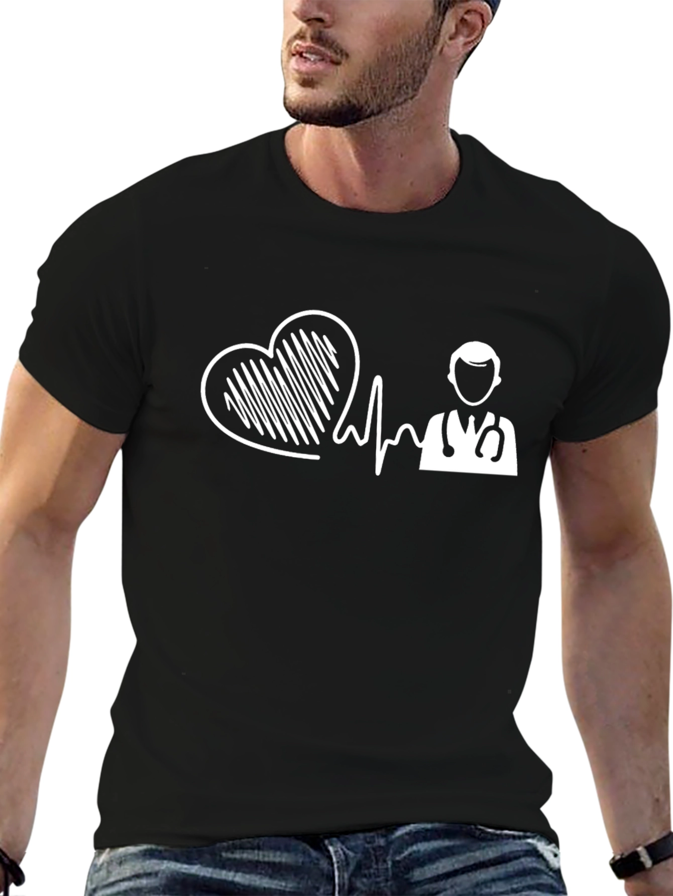 Heartbeat Doctor Graphic Tee - Black Cotton