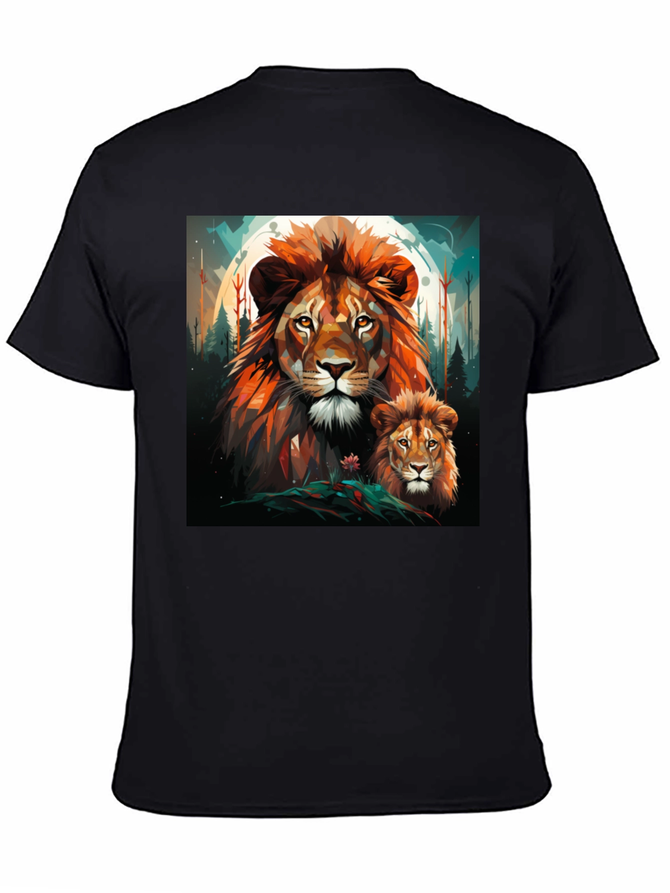 Lion Family Graphic Print Black Tee