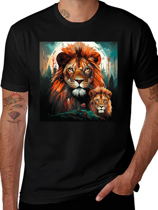 Lion Family Graphic Print Black Tee