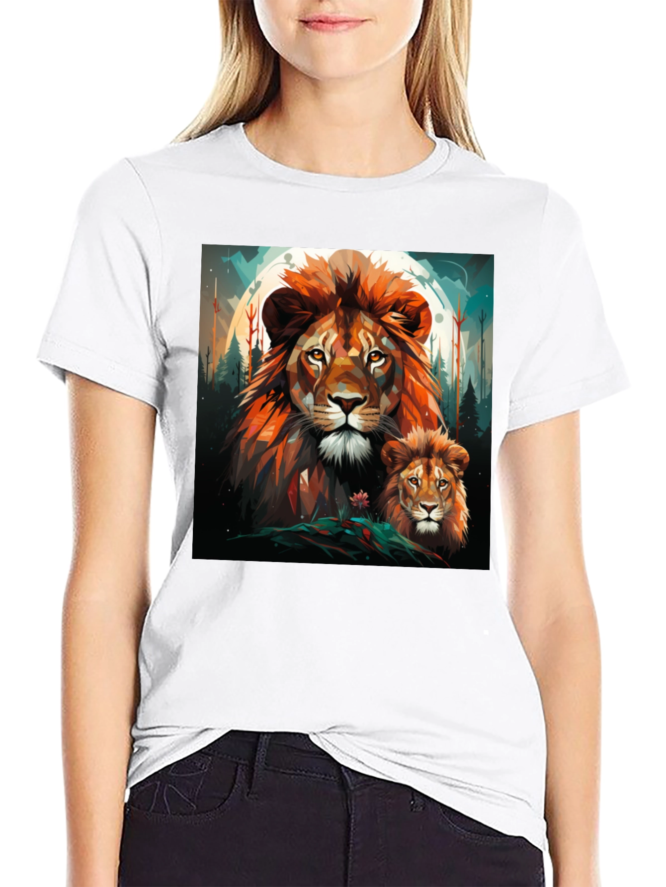 Lion Family Graphic Print Black Tee