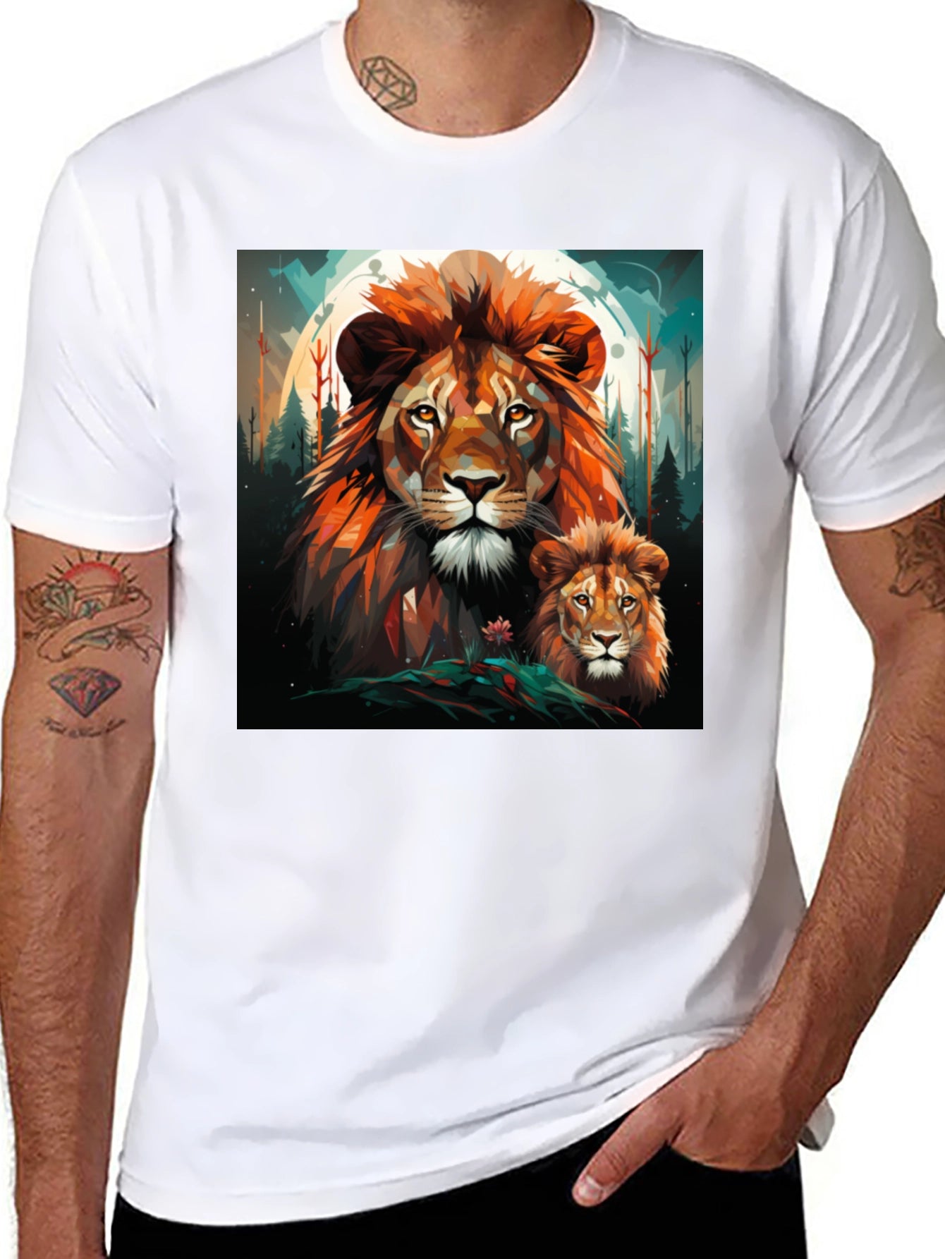 Lion Family Graphic Print Black Tee