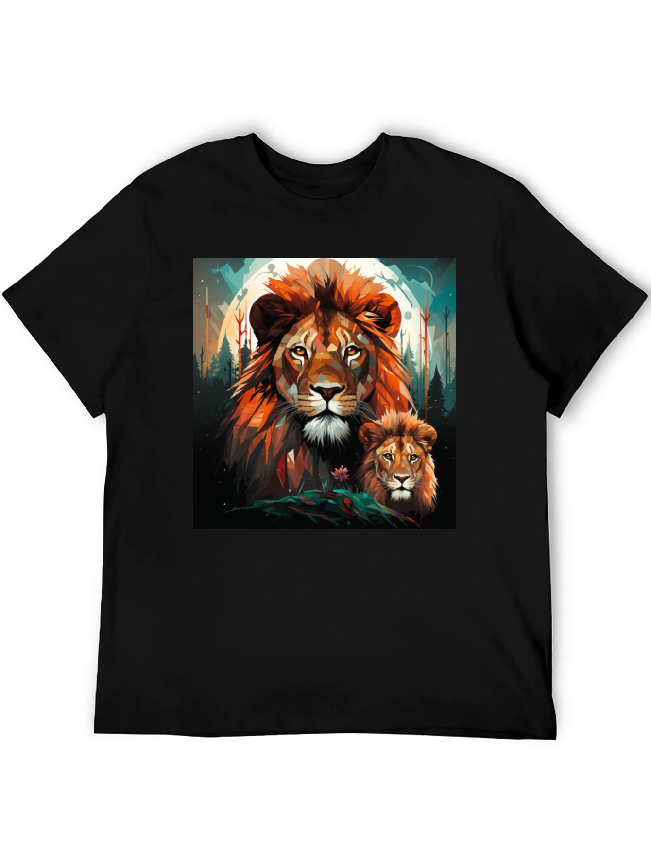 Lion Family Graphic Print Black Tee