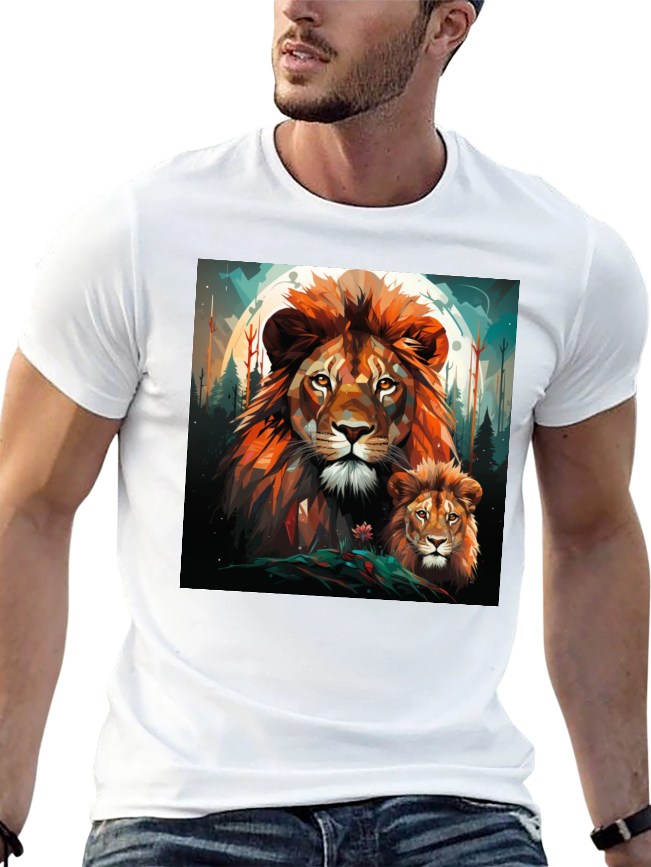 Lion Family Graphic Print Black Tee