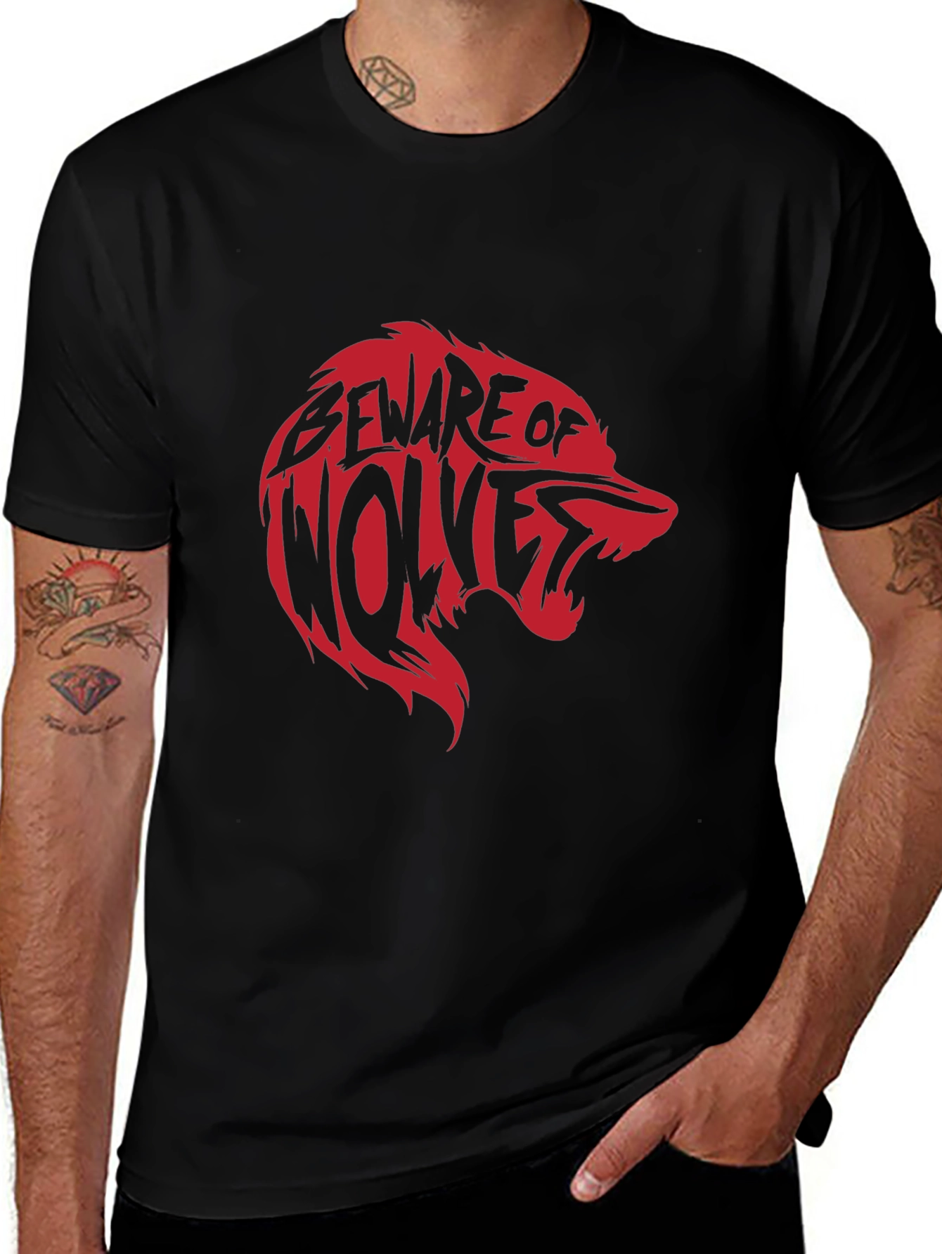 Beware of Wolves Graphic Tee - Black Cotton T-Shirt