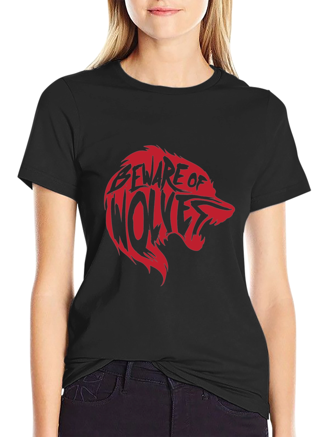 Beware of Wolves Graphic Tee - Black Cotton T-Shirt