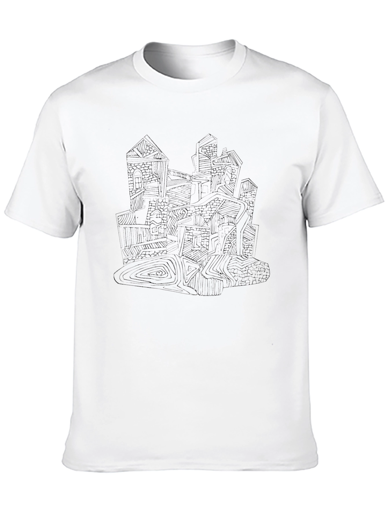 Abstract Cityscape Graphic Tee - Black Cotton