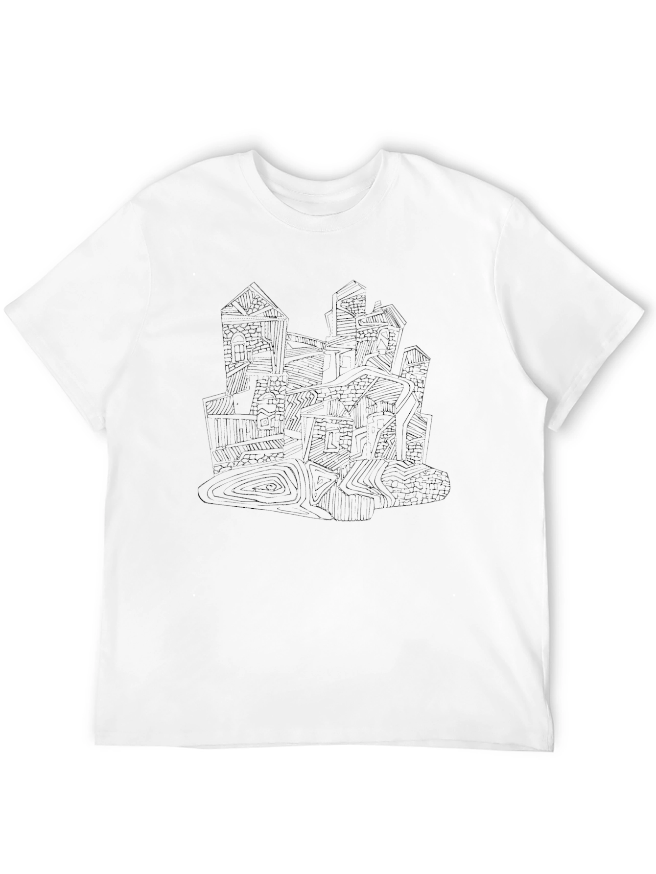 Abstract Cityscape Graphic Tee - Black Cotton
