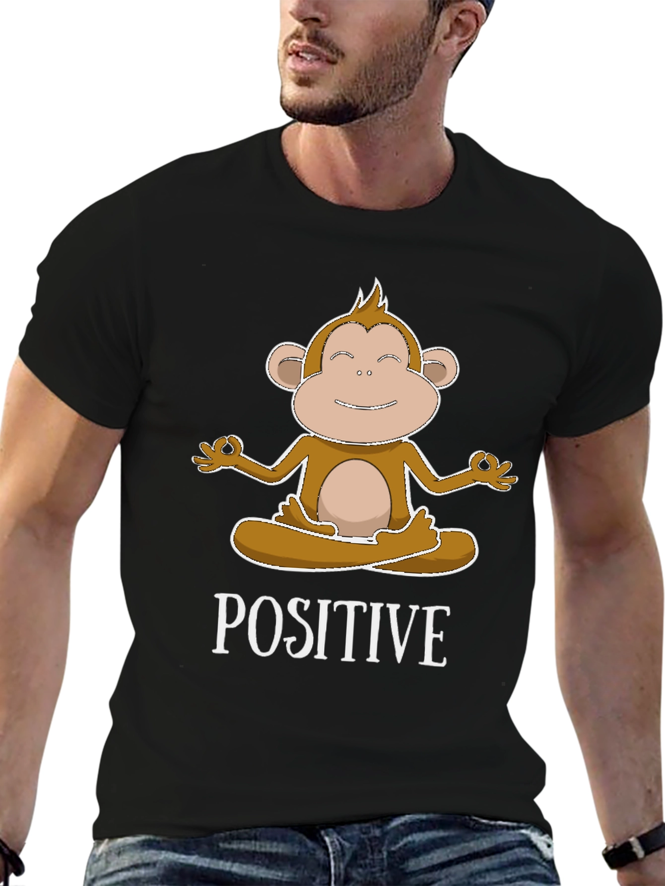 Meditating Monkey Positive Vibes Graphic Tee